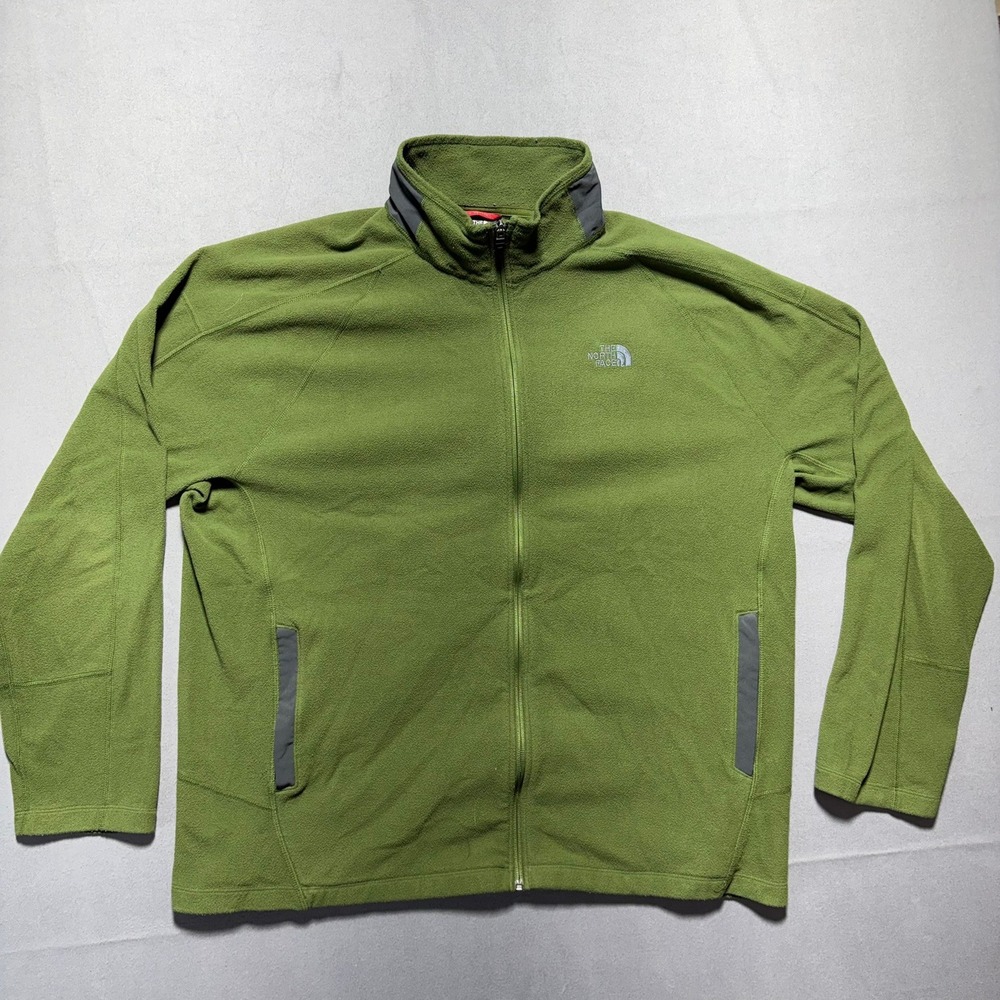 The North Face Mens XXL FlashDry Full Zip Fleece Jacket Green Grey Trim